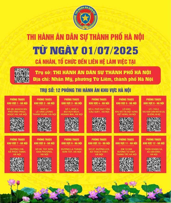 Chi tiết trụ sở 12 phòng thi hành án dân sự khu vực TP Hà Nội